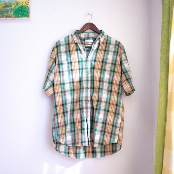 Vintage Saddlebrook Earthy Plaid Button-up Tee Size Medium - Picture 1 of 5